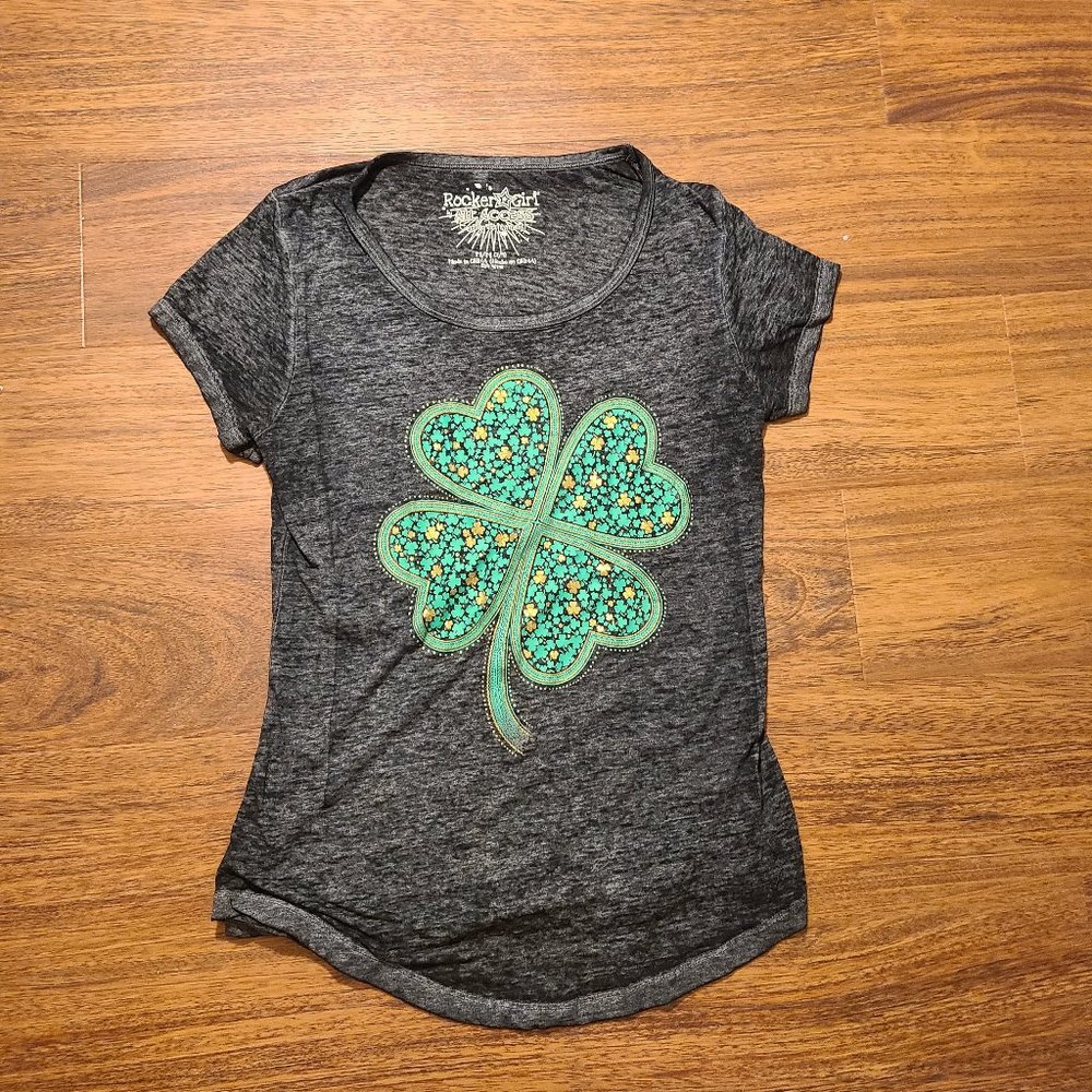 Rocker Girl 4 Leaf Clover Shamrock t-shirt St. Patrick's Day Size medium